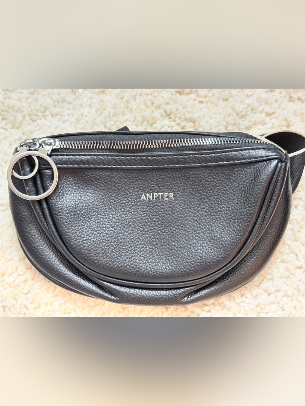 Black Faux Leather Belt Bag